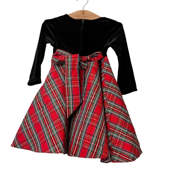 Good lad toddler girls black velvet plaid taffeta holiday dress sz 2T - Picture 2 of 3